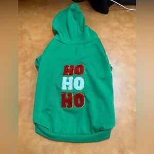 Holiday Green Dog Hoodie with 'Ho Ho Ho' Embroidery